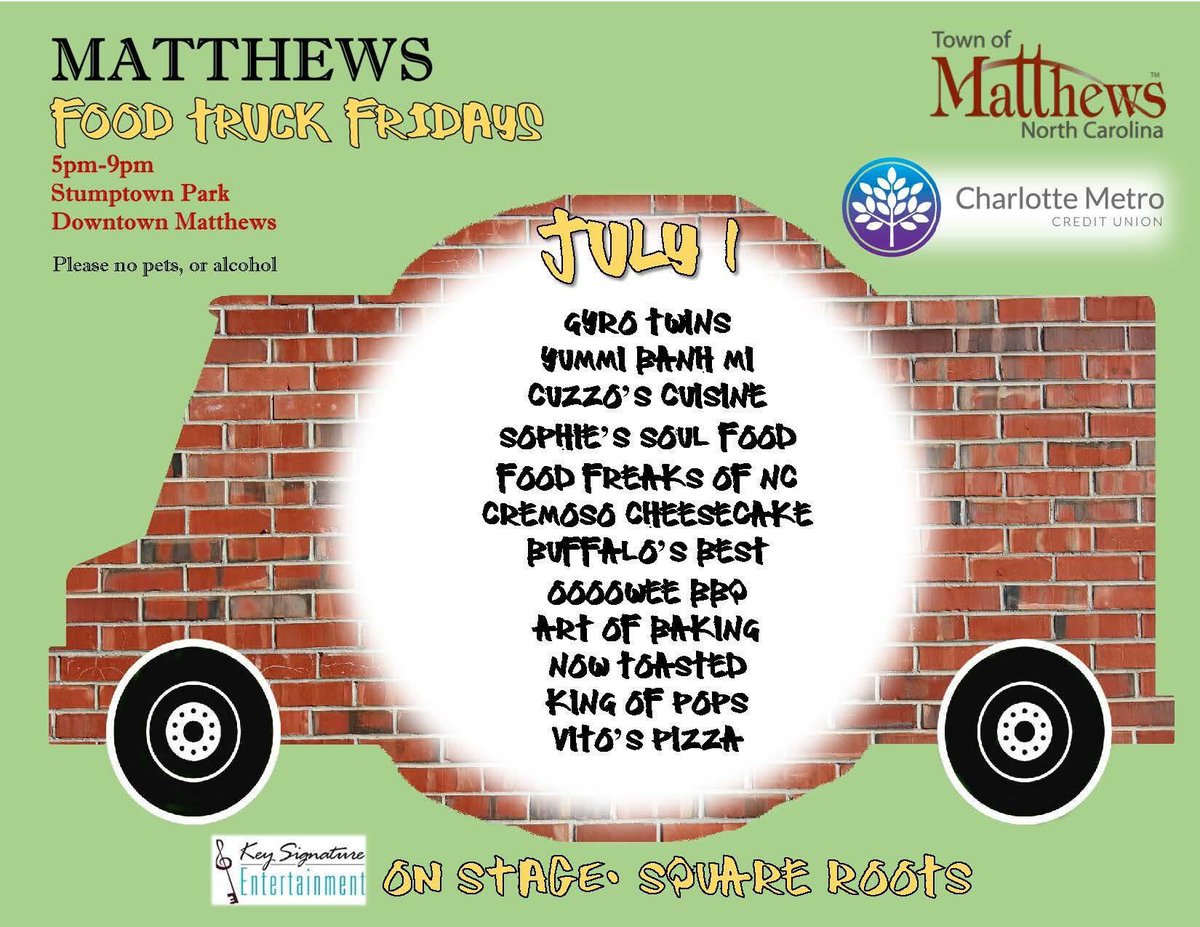 Start off your July 4th weekend at food truck Friday in Matthews!  We will be there #FoodTruckFriday