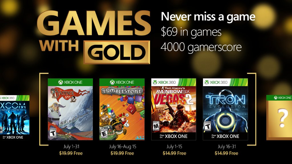 Xbox's tweet image. Four new #GamesWithGold [E-M]. 
Four ways to earn 1,000 Gamerscore. 
Get at it: xbx.lv/298b9MQ