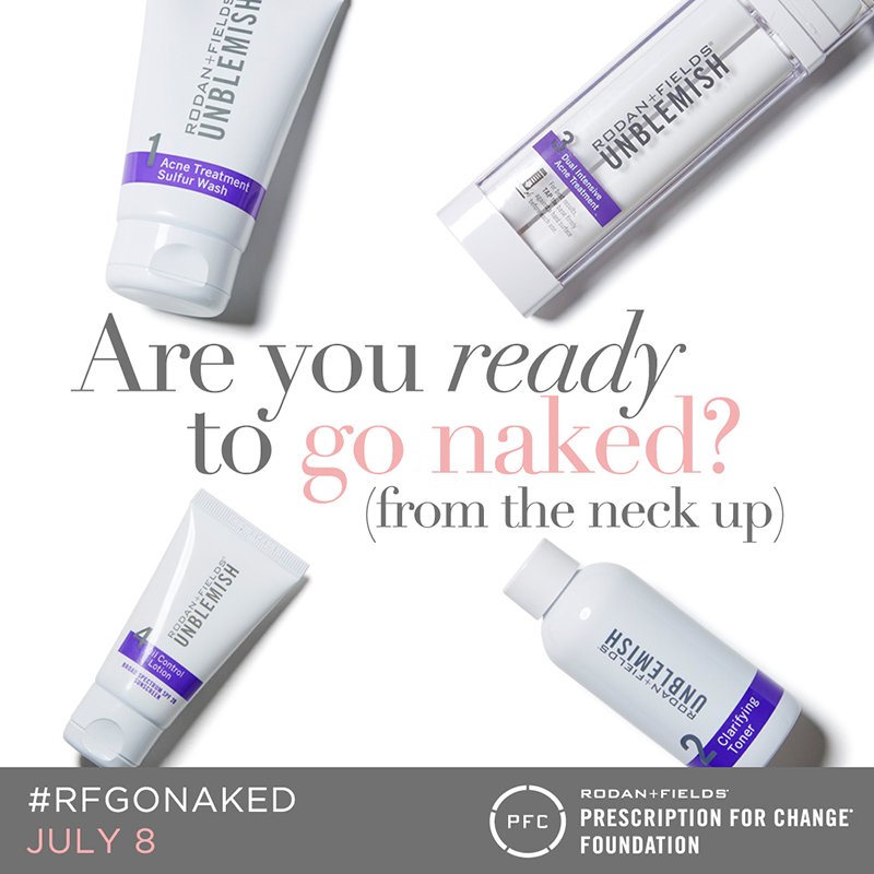 RodanFieldsHQ's tweet photo. #RFGoNaked Day is only one week away. Put your best face forward  with the UNBLEMISH Regimen. #RFBreakTheCycle https://t.co/GywkNfk7HE