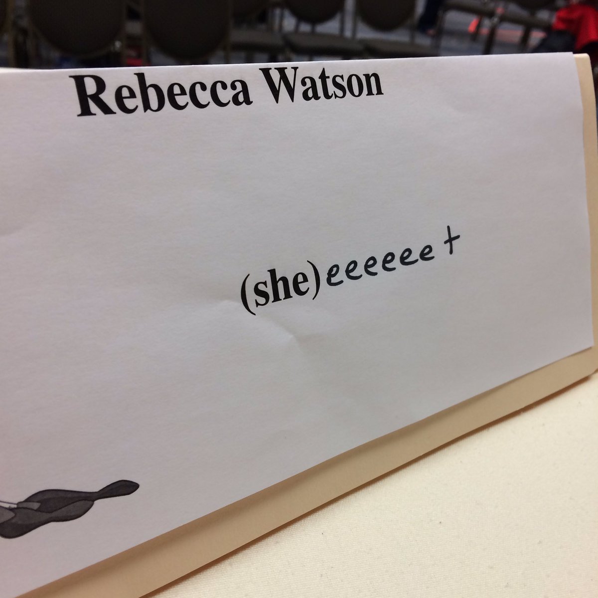 rebeccawatson's tweet photo. Fixing my weird #CVG2016 name tent. #sheeeeeeeet https://t.co/wbRFEAq6HQ