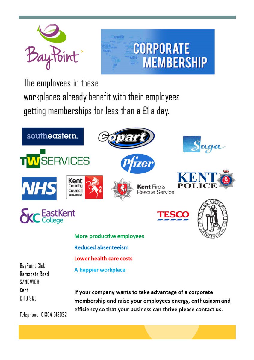 We offer great corporate membership packages at BayPoint - these are the companies that currently benefit...