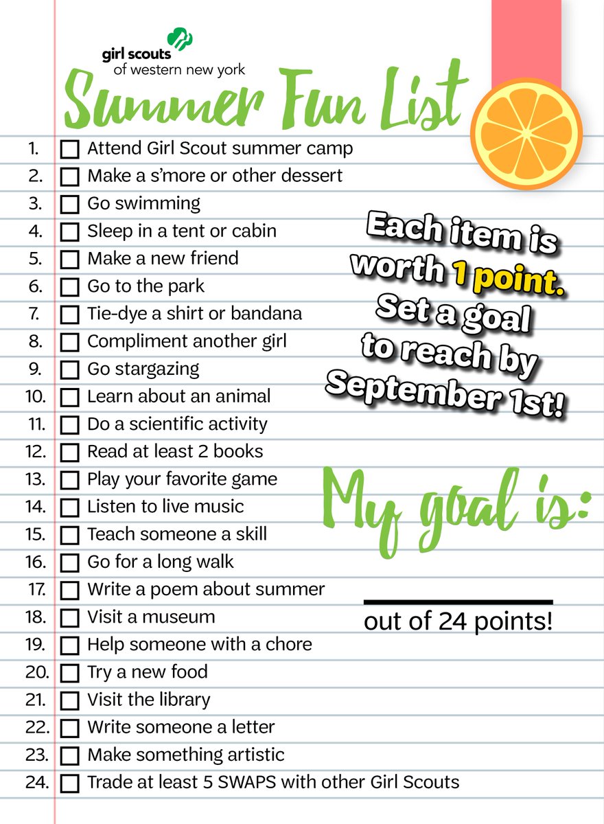 girlscoutswny's tweet image. We made a @girlscouts #Summer #BucketList/#FunList! Click here for a printable version: gswny.org/content/dam/gi…