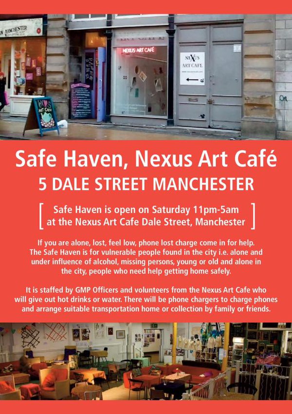 MissAmyVarle's tweet photo. Safe Haven in #Manchester is open during the night on a Saturday for those who've lost their way or need some #help https://t.co/V2yEpfhP9y