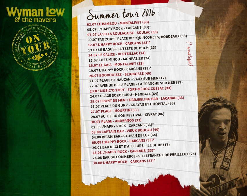 wyman_low's tweet photo. Summer Tour 2016 ! Tournée des plages du #reggaesunska, #fanzoneBordeaux, @FestivalAFDS... > https://t.co/Rn17qYpQym https://t.co/UqwmJIoFs8