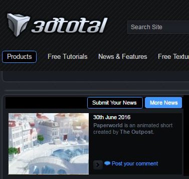 Check us out on the frontpage of #3DTotal.com! Awesome stuff. Thanks for the love. #3danimation #paperworld #VFX