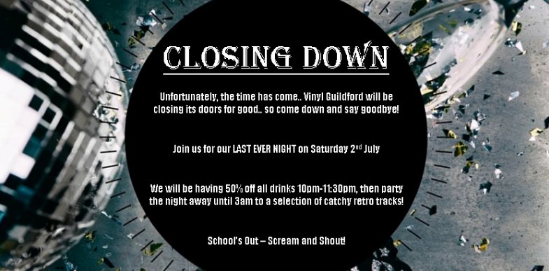 Vinyl Guildford is CLOSING DOWN! Come and join us for our last night open this Saturday!  #Vinyl #RIPVinylGuildford