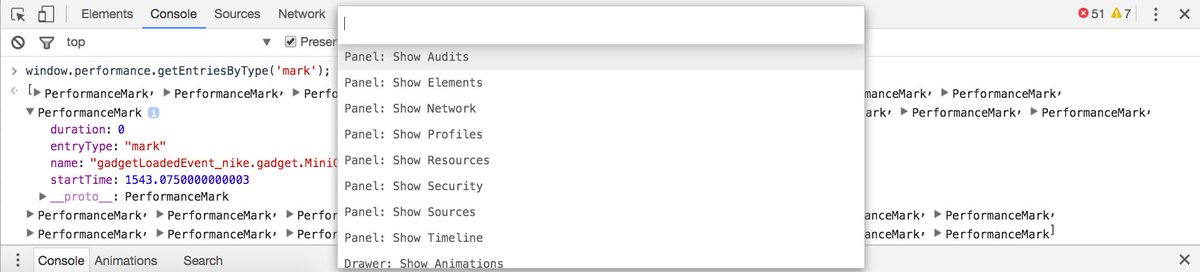 tkadlec's tweet image. The super search thing Chrome’s Dev Tools has (Cmd + Shift + P) is so handy!