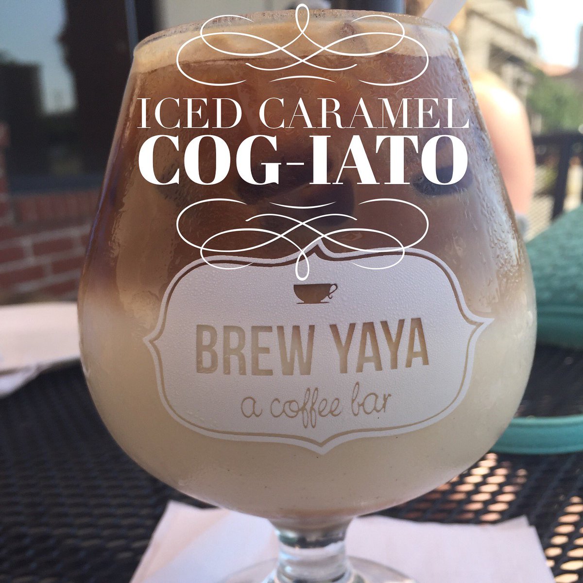 brewyaya's tweet photo. You can get your FAVORITE espresso drink hot, iced, or blended up!
This is a tasty iced caramel COG-iato(macchiato) https://t.co/lEMvDtN2Hv