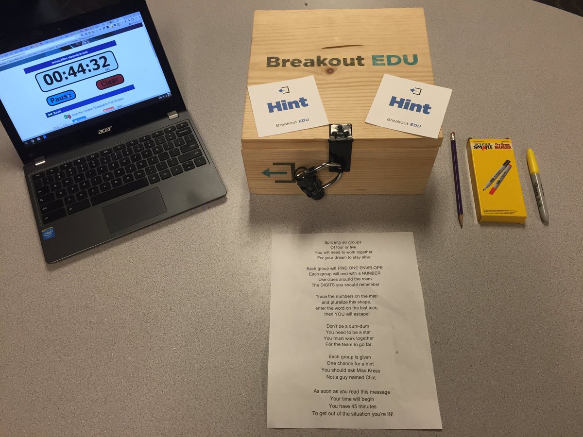 ArinKress's tweet photo. My Ss LOVED @breakoutEDU Many said it was their favorite activity of the year #GroupProblemSolving #5thchat #4thchat https://t.co/5FZq5GMlax