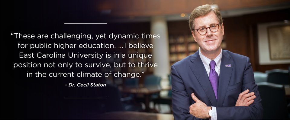 EastCarolina's tweet photo. Read Dr. Staton's message to campus on his 1st official day as chancellor: https://t.co/h1u0eB7XFe #WelcomeCecil https://t.co/HC7kpp6cP8