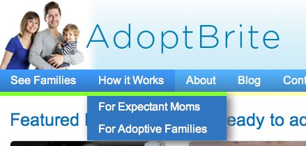 AdoptBrite.com updated with user friendly dropdown menu. Good Adoptive Parents connect for free.  #adoption
