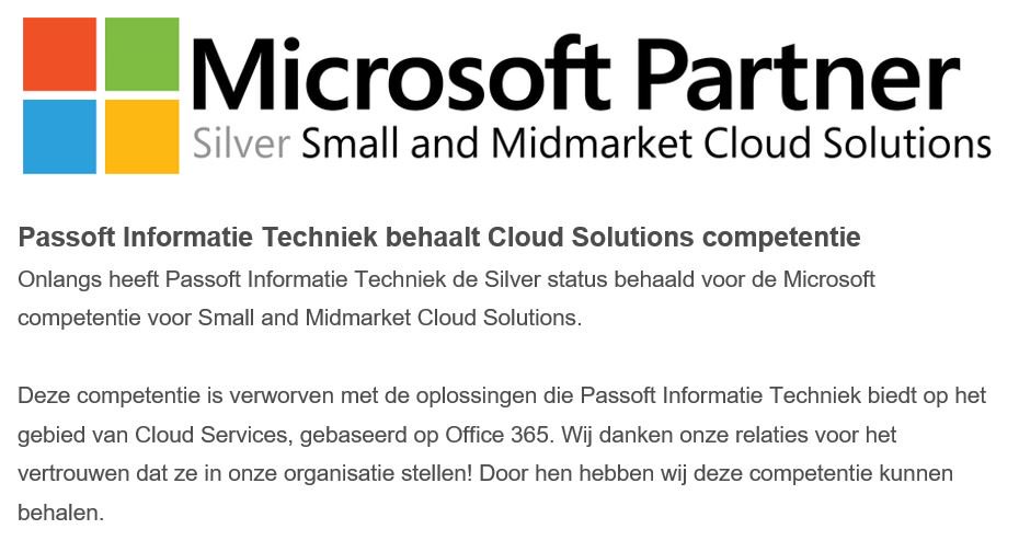 Passoft's tweet photo. Passoft Informatie Techniek behaalt Cloud Solutions competentie https://t.co/ux9inGhRtw