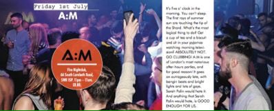 Can't wait for A:M tonight..C U there! <a href="/DJYvette/">Dj Yvette Lindquist</a> <a href="/GonzaloRivas/">Gonzalo Rivas</a> <a href="/louisecport/">Louise Port</a> <a href="/djzachburns/">Zach Burns</a> @terry__bryan @AMclubnight