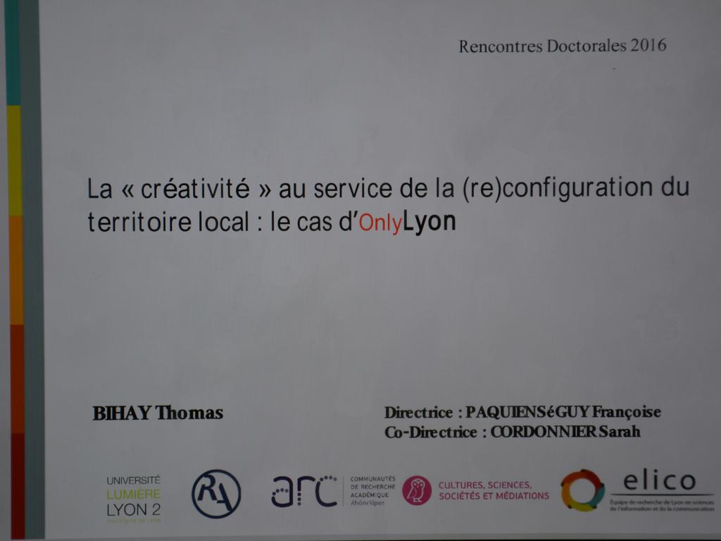 tbihay's tweet photo. Communication dans le cadre des @RDoctorales #RDEPIC2016 terminée :) #territoire #marketing #identité https://t.co/VQrjlE8llf