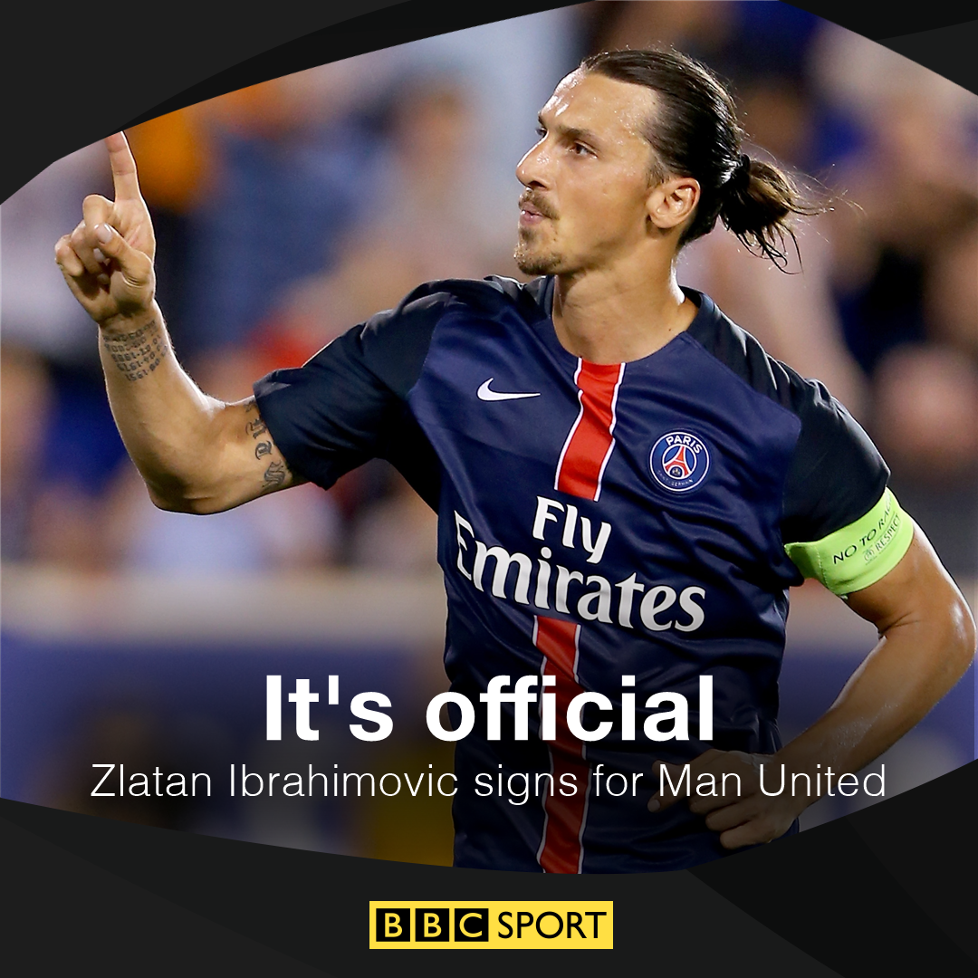 BBCSport's tweet photo. Breaking: Manchester United confirm Zlatan Ibrahimovic has joined the club

https://t.co/oviEYOB8b1 https://t.co/8yZN8UjD0h