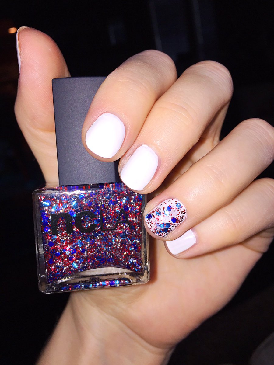 LetsTalkLipsTic's tweet photo. Get your 4th of July mani on! How cute is this firecracker glitter by @shopncla ?! So cute over crisp white nails! https://t.co/LnIkbeMs9C