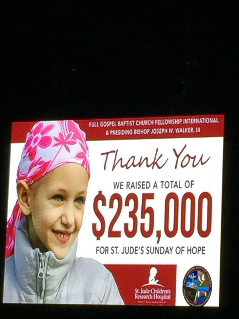 LadyTwyman's tweet image. Congrats 2 @JosephWalker3 &amp;amp; Full Gospel Baptist Church Fellowship for contributing 2 @StJude #SHIFTnow #FGBCF2016