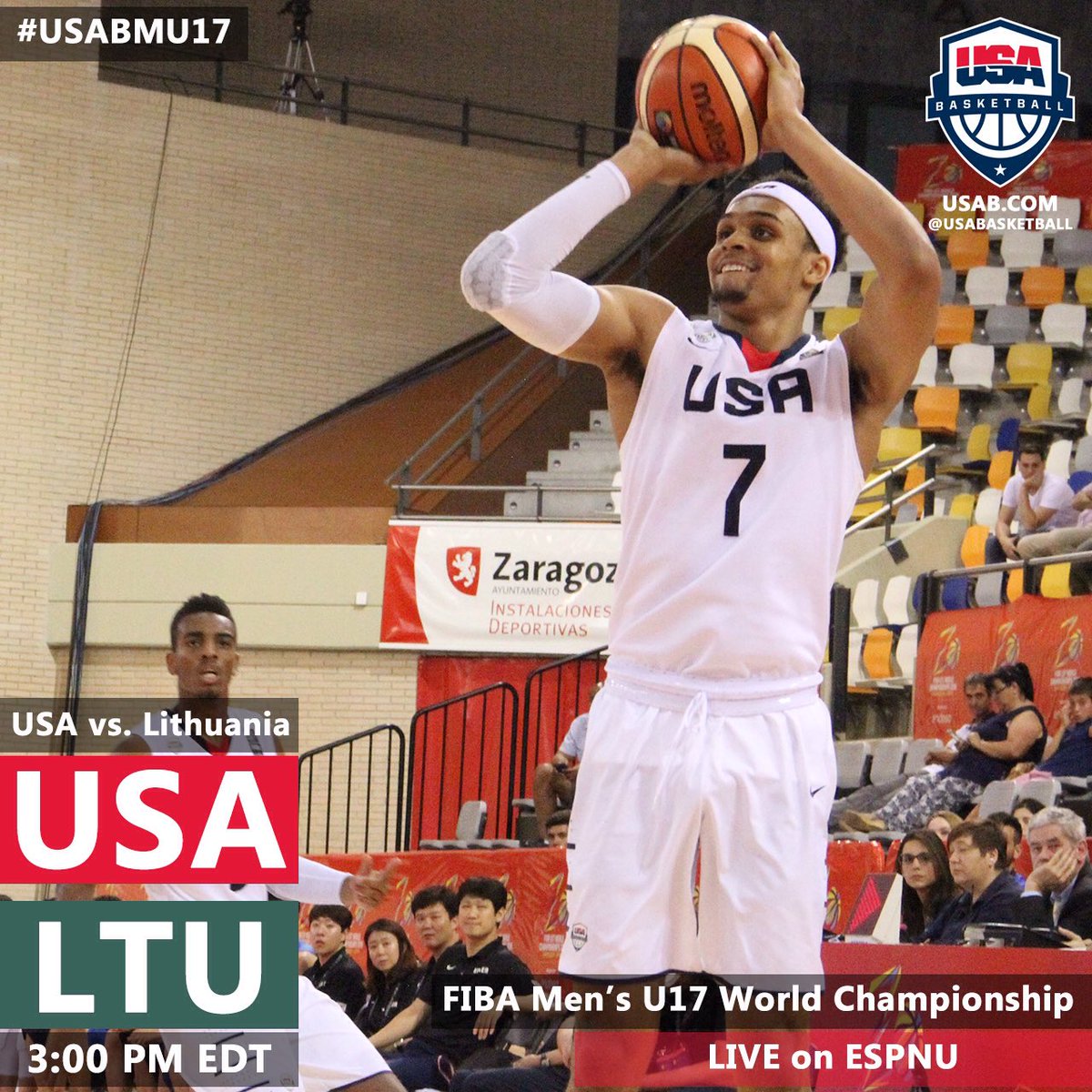 usabasketball's tweet photo. 🇺🇸 vs. 🇱🇹
3:00 p.m. EDT
📺 ESPNU
💻 https://t.co/N8BDDTUA4v 
#USABMU17 #FIBAU17 https://t.co/S3RLqkuHqG