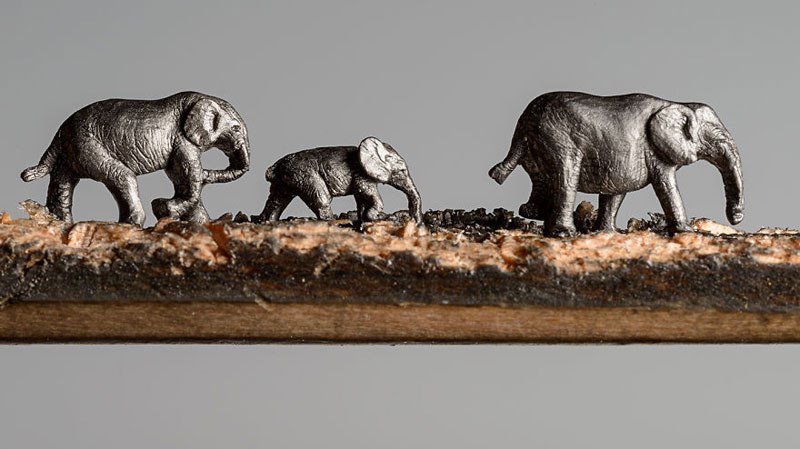 thisiscolossal's tweet photo. A Miniature Landscape of Elephants Carved From the Tip of a Pencil by Cindy Chinn https://t.co/Q65lIZYRN7 https://t.co/PEliLuA8OE