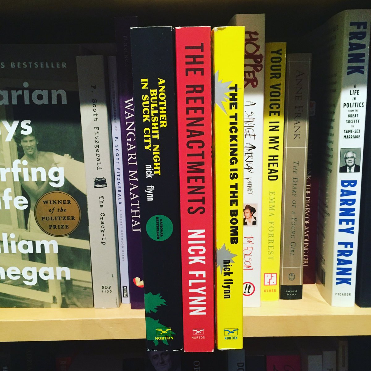 literarytswift's tweet photo. @_nick_flynn_ is @BookCourt looking fine & in line (& alphabetical no less!) #books #bookcourt #nickflynn #Memoirs https://t.co/PeR8zlRl4Z