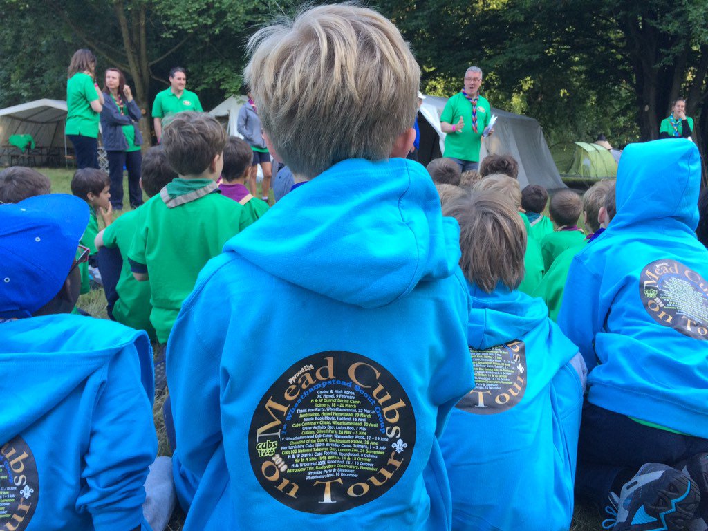 Cubs100Chase's tweet photo. #MeadCubs at opening camp briefing with @harpendencubs @ #HertsCubs100Camp. 'tis going to be ff-uu-nn! @HertsScouts https://t.co/vping0Z6EH