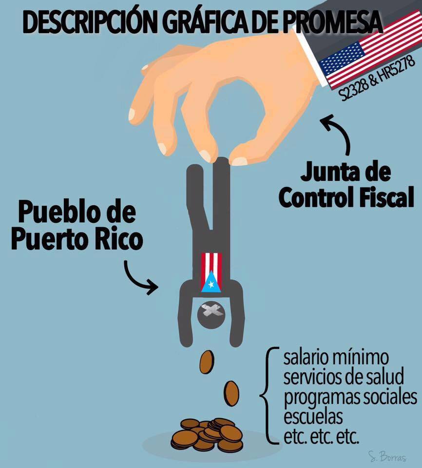 KurtHackbarth's tweet photo. #PROMESA in one simple graphic. The Spanish is pretty self-explanatory. #StopPROMESA #FeelTheBern https://t.co/l2kMRKzx5p