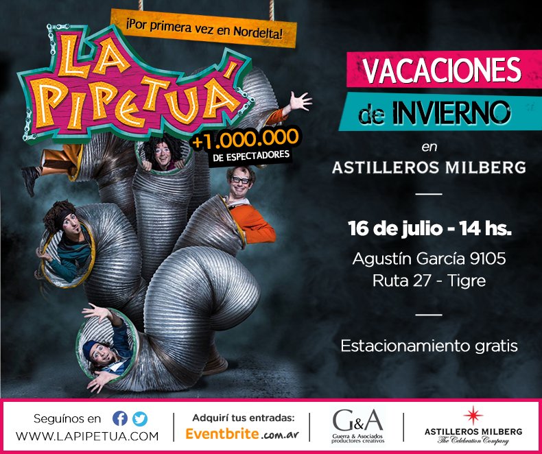 AstMilberg's tweet photo. @lapipetuacirco llega a #Nordelta con un show de clowns lleno de música y humor! 16 de julio en #AstillerosMilberg https://t.co/GaW5cIPrq4