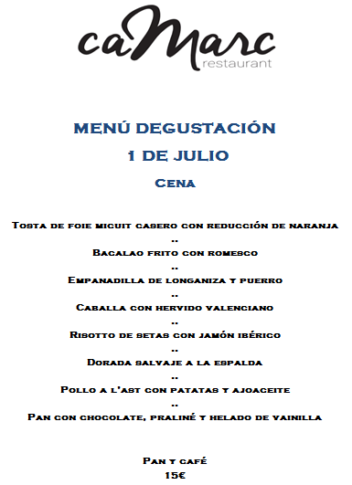 RestCaMarc's tweet image. Menú degustació (sopar) divendres 1 de juliol
