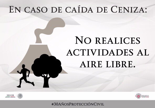CNPC_MX's tweet image. Ante la #CaídaDeCeniza no realices actividades al aire libre y cubre nariz y boca con un pañuelo húmedo