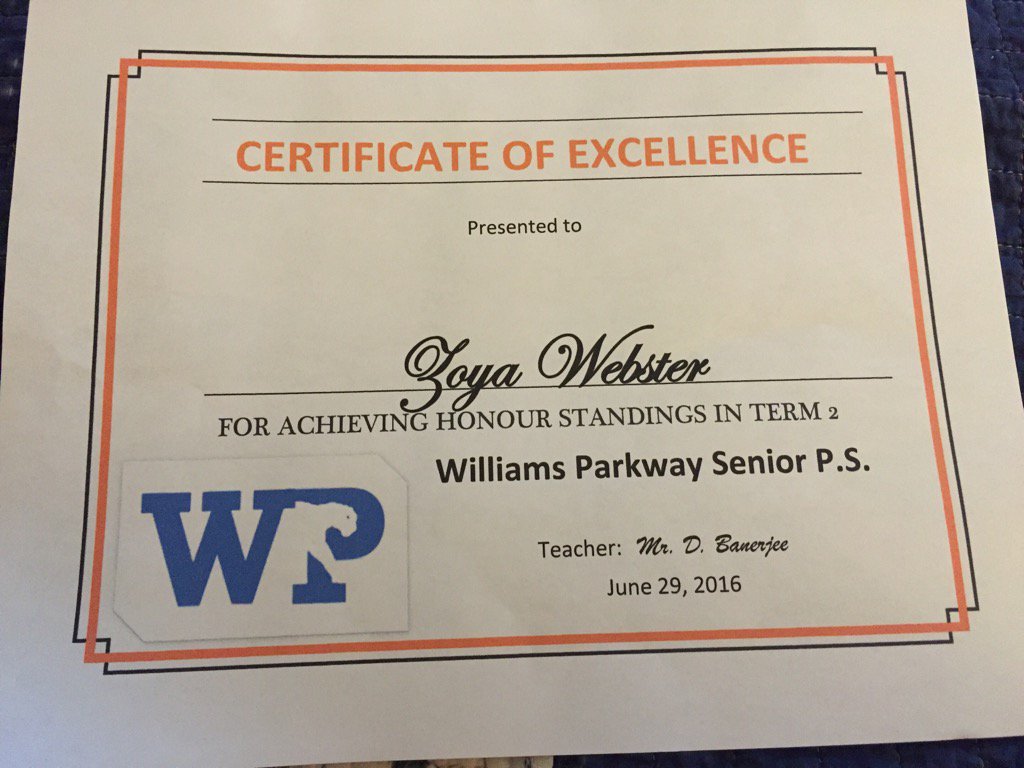 My granddaughter had a great year at Williams Parkway. Two honours this year in her IBT program. Super teachers!