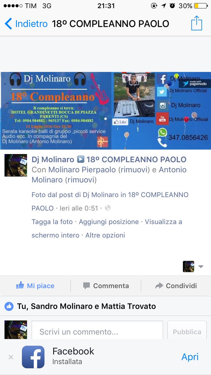 DjMolinaroA's tweet photo. 21 LUGLIO COMPLEANNNO #PAOLO HOTEL GRANDINETTI BOCCA DI PIAZZA PARENTI (CS) ORE 20:30 https://t.co/JHPexHsars