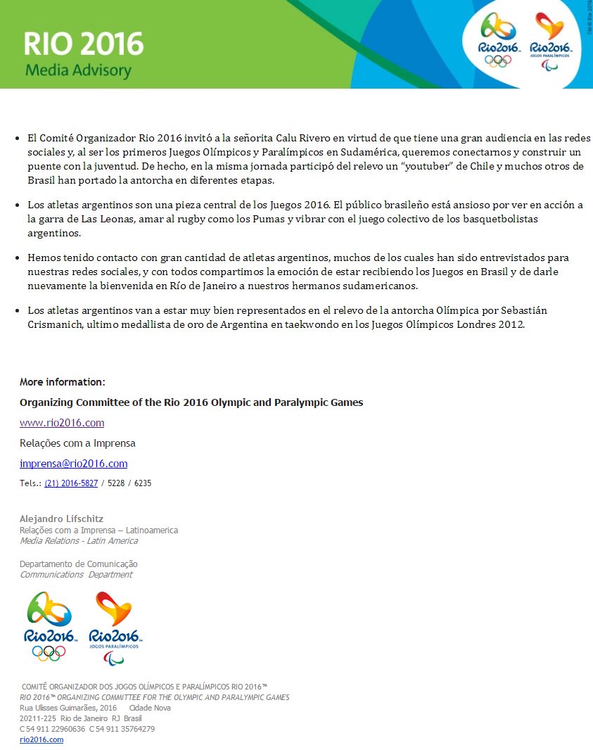 PrensaCOA's tweet photo. #AntorchaOlímpica Comunicado oficial del Comité Organizador de los Juegos Olímpicos @Rio2016. https://t.co/VGi9zifeqk