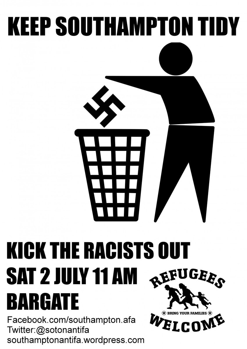 Jennieformby1's tweet photo. In Southampton tomorrow? EDL &amp; other fascists coming to town, join our counter demo #refugeeswelcome @Sotonantifa https://t.co/YzmQi1nfSv
