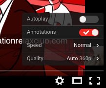 เวลาดูคลิปบน YouTube แล้วรู้สึกรำคาญ pop-up ที่ชอบโผล่ขึ้นมาบัง ให้คลิกที่มุมล่างขวา แล้วเลื่อน Annotation เป็น Off