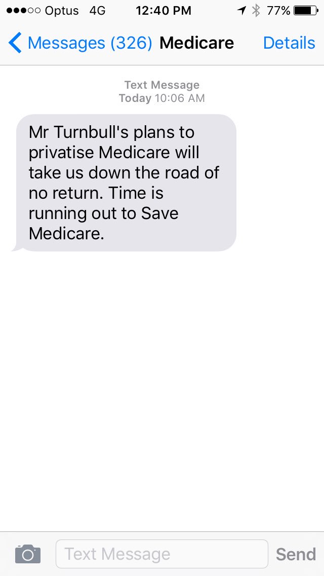 Gaffa365's tweet photo. @PMOnAir - unsolicited spam promoting Labor scare pretending to be from Medicare! Last minute dirty tricks! https://t.co/8dHujSsE7p
