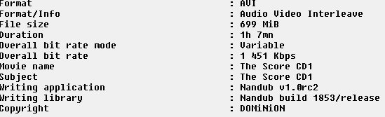 pyrescene's tweet image. &quot;old divx group DOMiNiON put their tag on avi files which is visible with mediainfo&quot; #srrdb