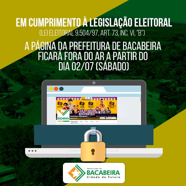 BacabeiraMA's tweet photo. Em respeito às leis eleitorais, ficaremos, a partir deste sábado, fora do ar. Saiba mais: https://t.co/KXto5pLMMX https://t.co/iEB672YFDv