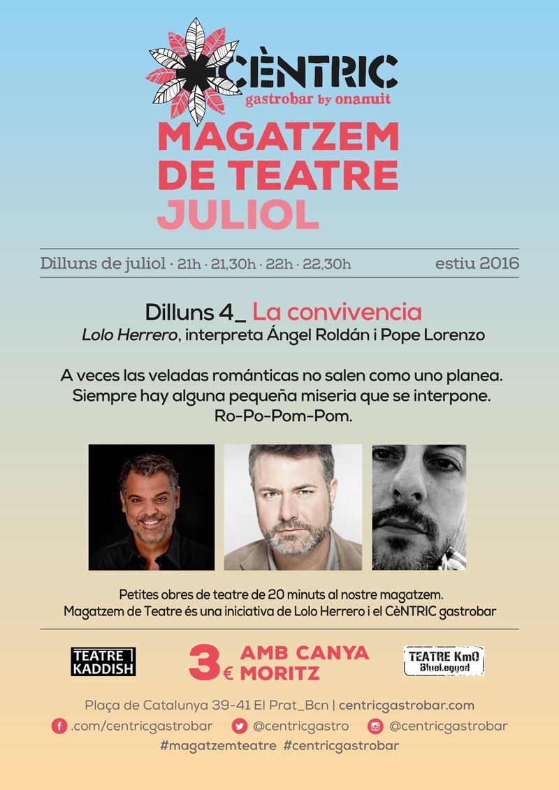 Centricgastro's tweet photo. Dilluns inaugurem MAGATZEM de TEATRE amb "La convivencia" by @loloherrero i @Rolangeltw &amp; @pope71 👌🏽 @ElPratCultura https://t.co/62uZ3qF1DK