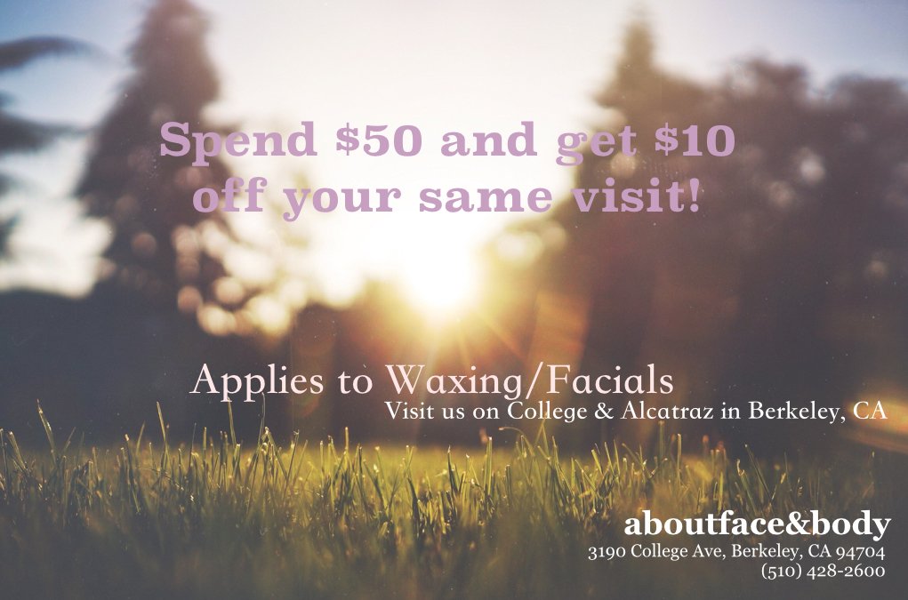 AFABSPA's tweet image. Treat yourself! 

Spend $50 on waxing/facials to receive $10 off your same visit.