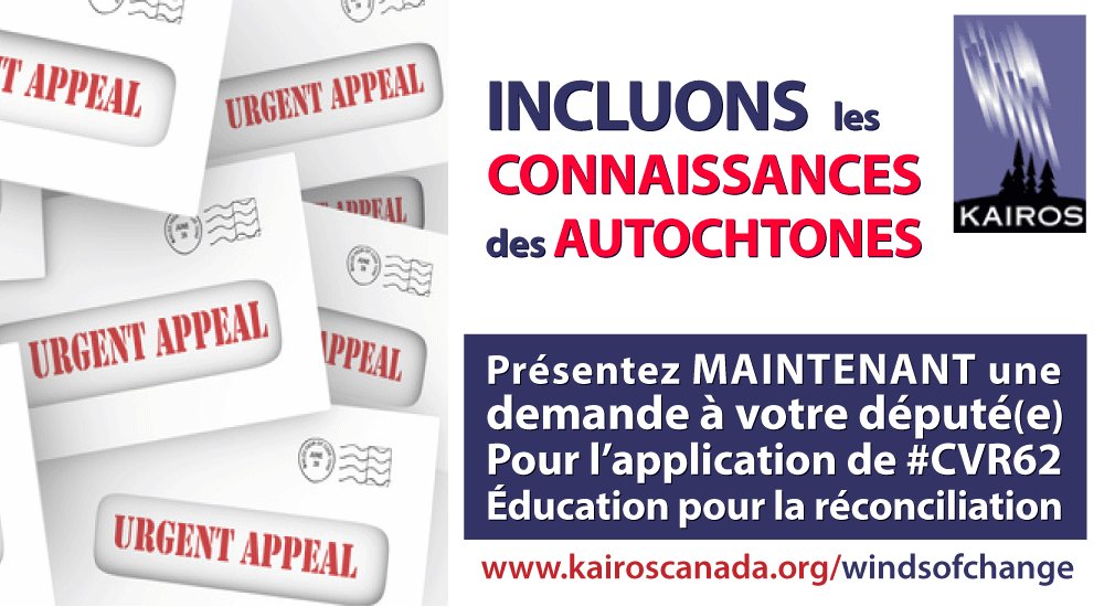 kairoscanada's tweet photo. Signez la pétition pour l'application de #CVR62 https://t.co/CHbXE3Fh3B &amp; incluons les connaissances des Autochtones https://t.co/2JSGiupgHQ