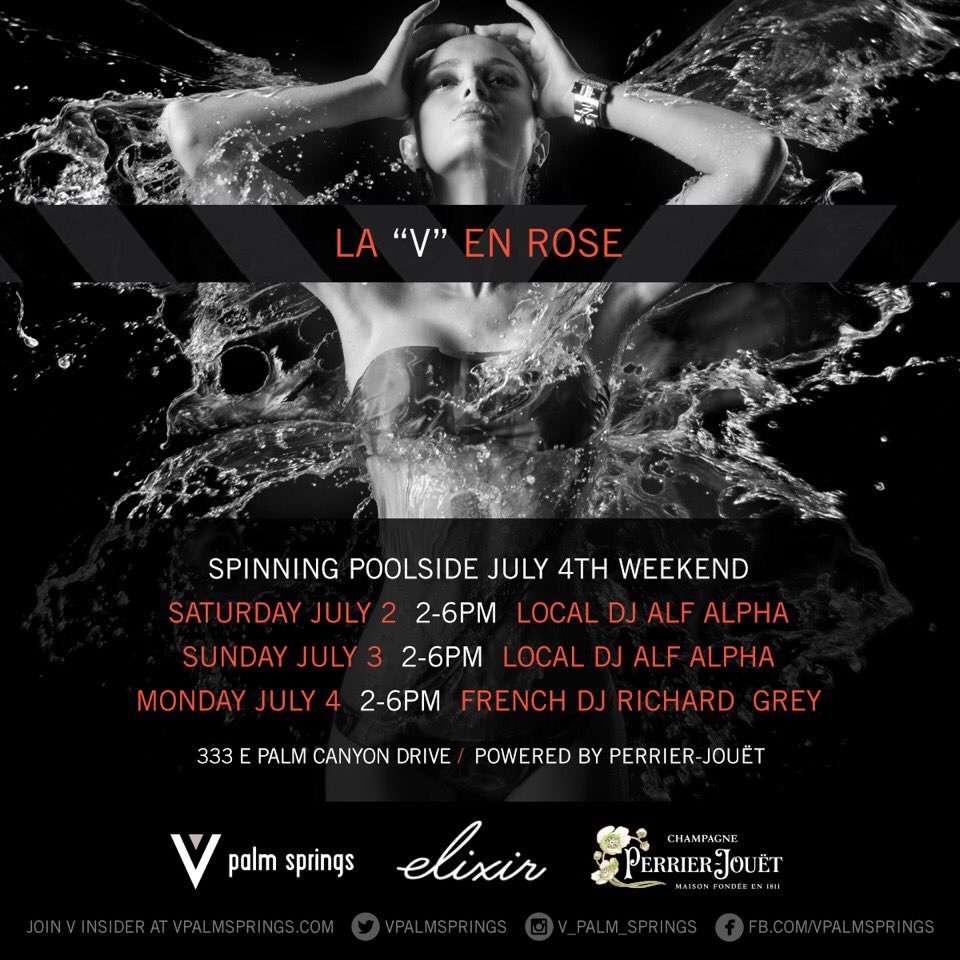 TedNguyen's tweet photo. Excited for pool party of the year and toasting USA with @perrierjouet &amp; @richardgrey23 #vpalmsprings #palmsprings https://t.co/BcHRaf3Ycw