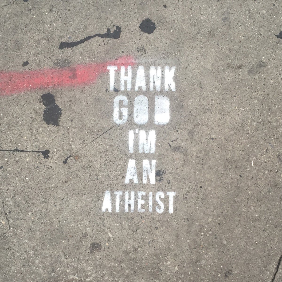 _VirginiaMcLeod's tweet photo. Thank God I'm An Atheist, sidewalk on Bowery #NewYorkCity #streetart https://t.co/5HaD7ylwL2
