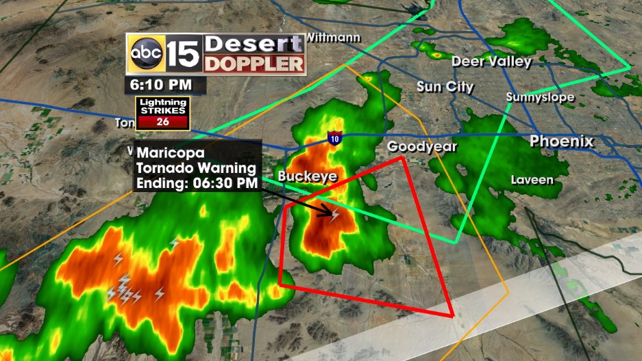 AmberSullins's tweet image. Tornado Warning for the Buckeye area right now. Take Cover! Storm headed east right now. Quarter sized hail possible