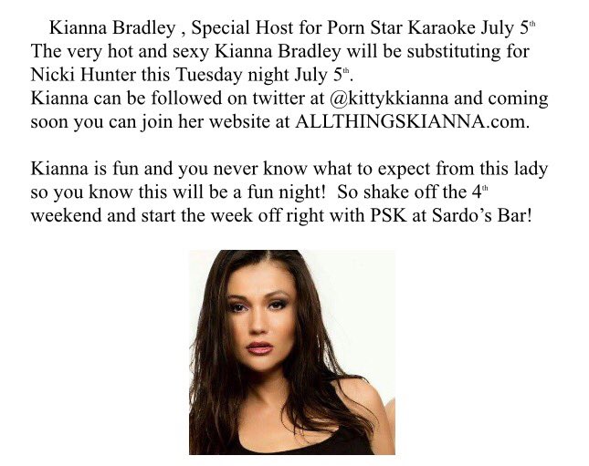 Hey ya'll! I'm not able to be at #Psk on Tues 7/5. BUT Kianna Bradley will be! @SardosBar @kittykkianna<a href="/tag/psk"class="tags">#Psk</a>