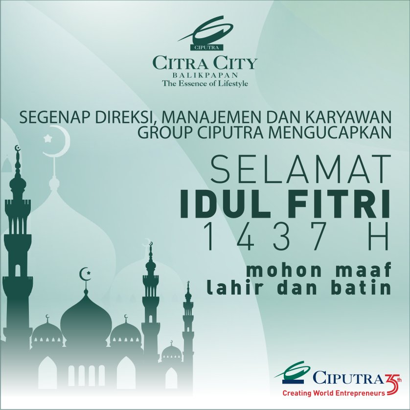 CitraCityBPN's tweet photo. Selamat Hari Raya Idul Fitri 1437H Minal 'Aidin wal-Faizin, Mohon Maaf Lahir dan Batin. U/pemudik hati-hati di jalan https://t.co/lRhyj6713p