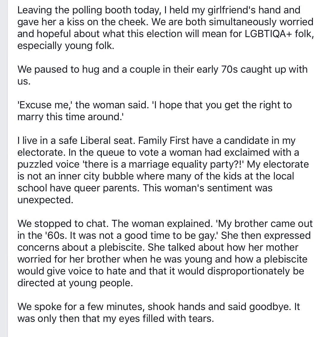 This was my experience of voting today
#auspol #democracysausage #marriageequality #ausvotes #liberal #greens #labor