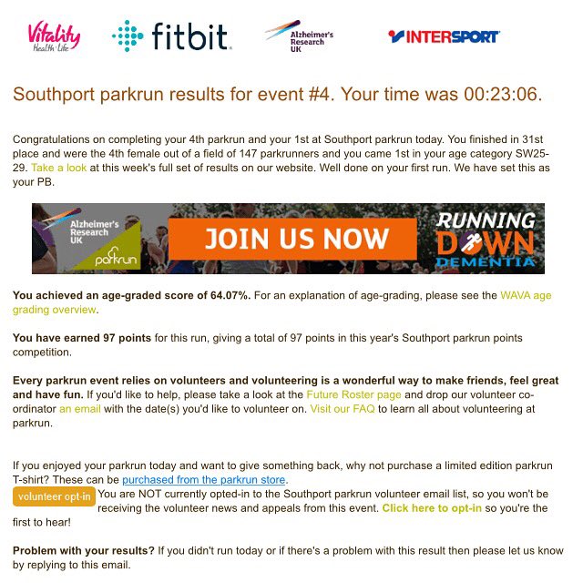 ZUMBecccA's tweet photo. Been trying to break the 24 minute barrier for a year now and I smashed it! Thanks @Southportpkrun for a fab morning https://t.co/H2pW7HbkZz
