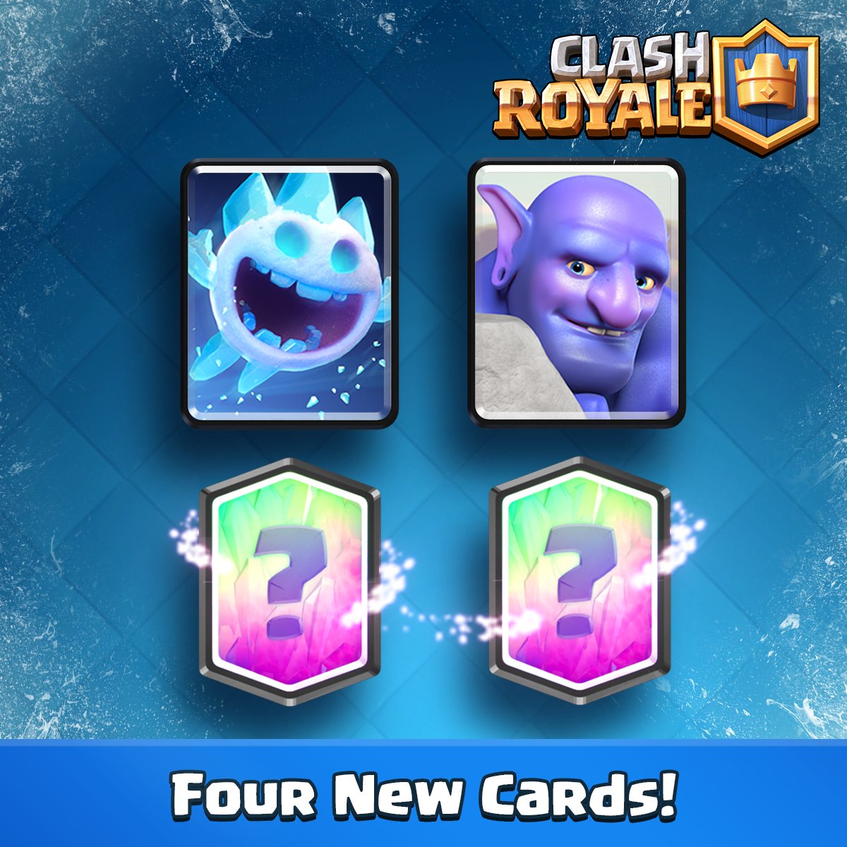 ClashRoyale's tweet image. SNEAK PEEK #2 - Four New Cards: Ice Spirit (common), Bowler (epic) and two others...