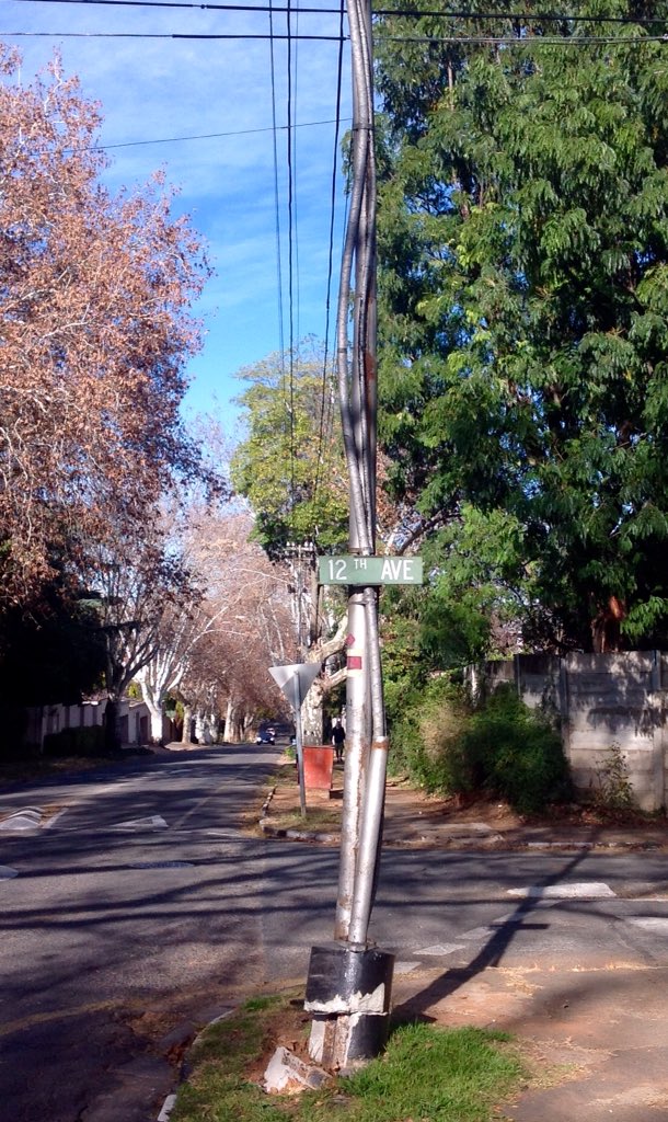 Dear <a href="/CityPowerJhb/">@CityPowerJhb</a> pole axed weeks ago. Will fall &amp; cause damage again. Please fix before more harm! #8002800389