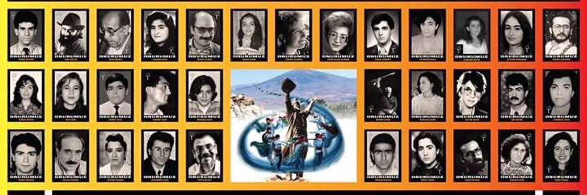 #2Temmuz1993’te Sivas Madımak’a Pir Sultan etkinlikleri için giden 33 aydın ve 2 otel çalışanı yakılarak katledildi.